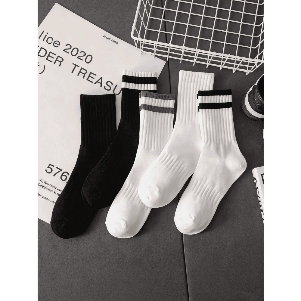 Cotton Crew Sock Pack - 5-Pack Men's Striped Crew Socks: Sleek