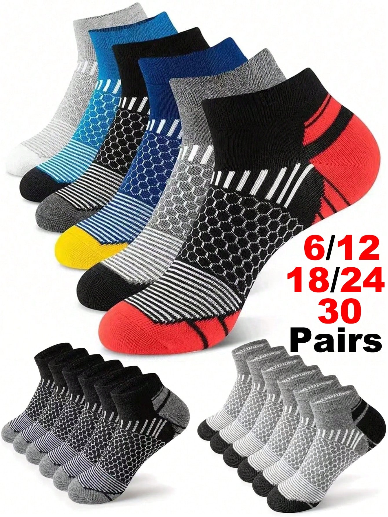 Ankle Sock Low Cut - 12Pairs Men's Ankle Athletic Socks Honeycomb