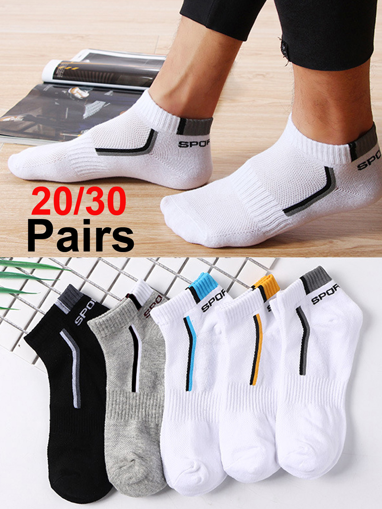 30pairs Men's Fashion Cotton B - Ankle Sock Low Cut avaliação e preço