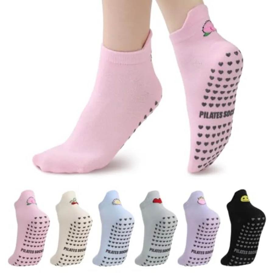 6 Pairs Pilates Socks with Gri - Grip Sock Yoga avaliação e preço