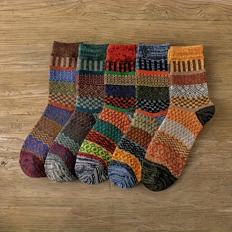 5 pairs of retro ethnic style  - Thermal Sock Winter avaliação e preço