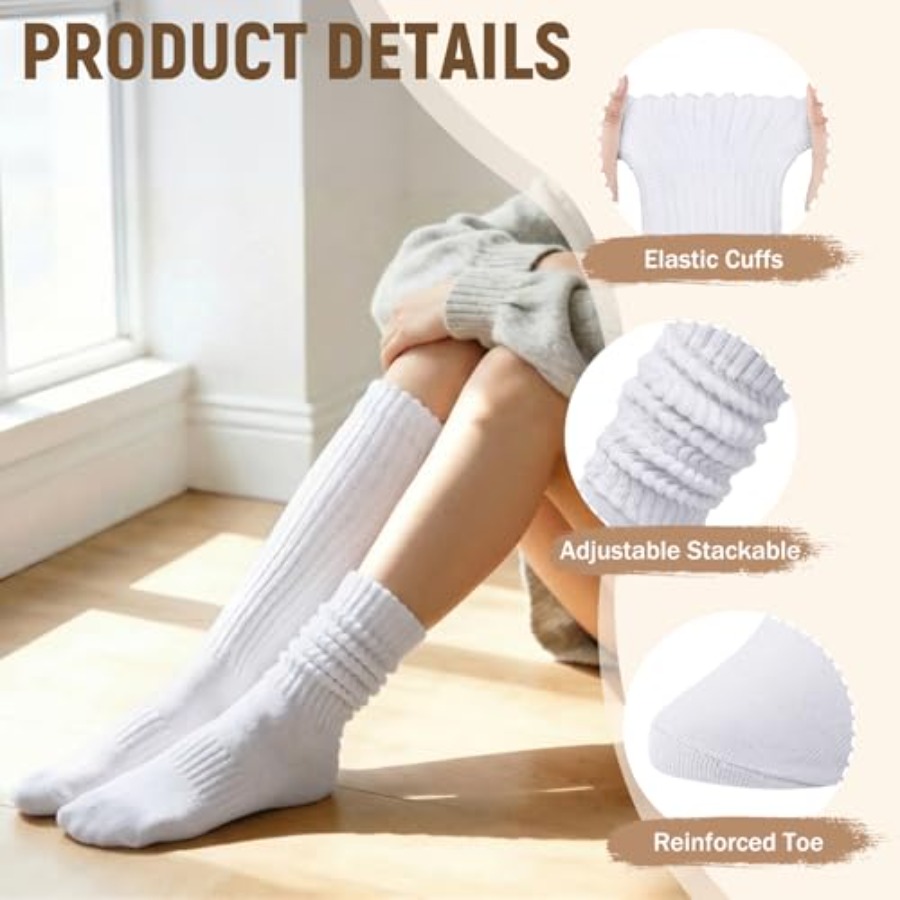 Chalier 5 Pairs Slouchy Socks  - Boot Sock Slouchy avaliação e preço