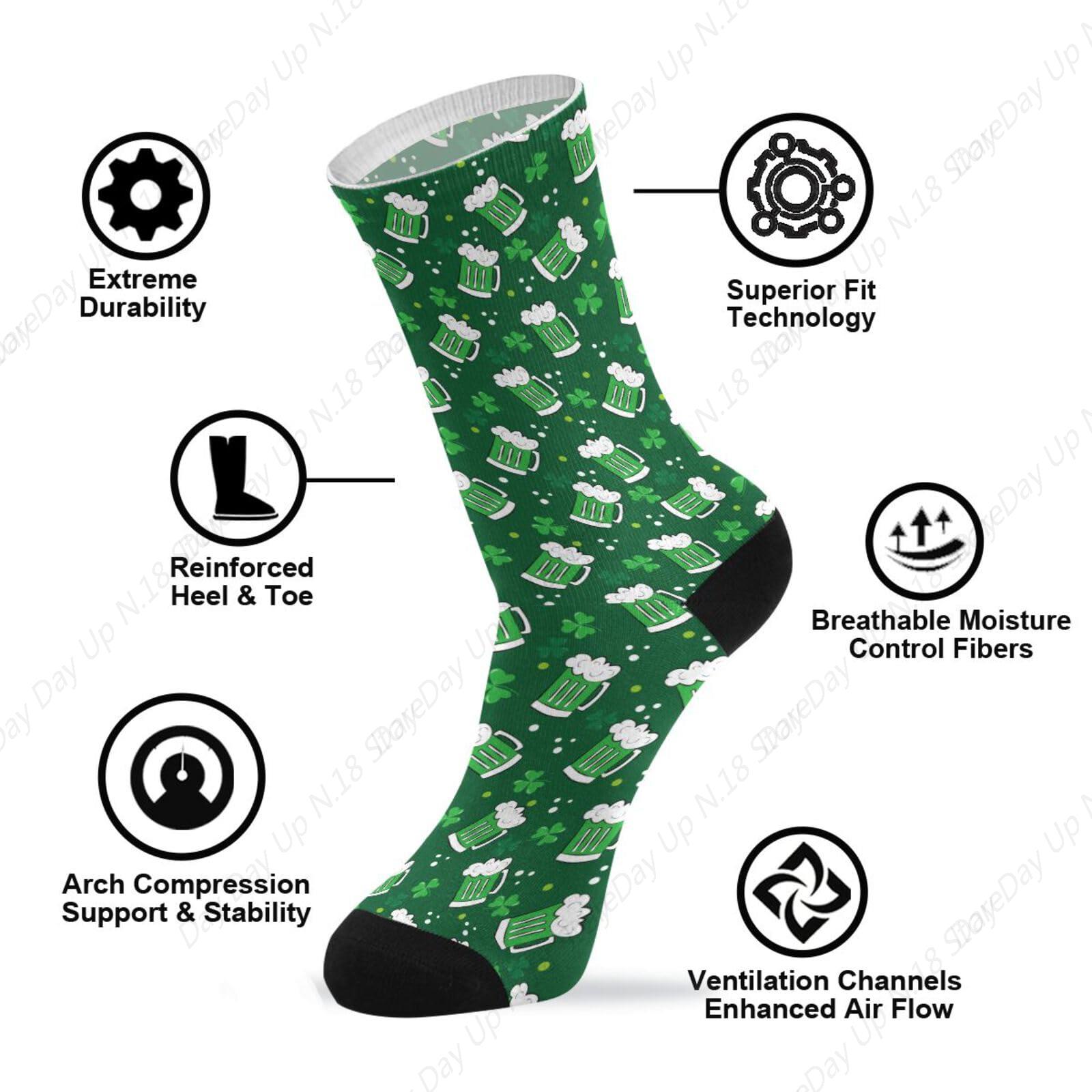 Green Clover Leaf Beer St. Pat - Cotton Crew Sock Pack avaliação e preço