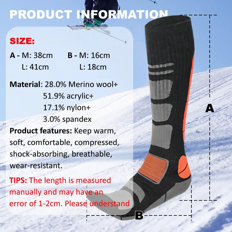 1 Pair Merino Wool Ski Socks M - Thermal Sock Winter avaliação e preço