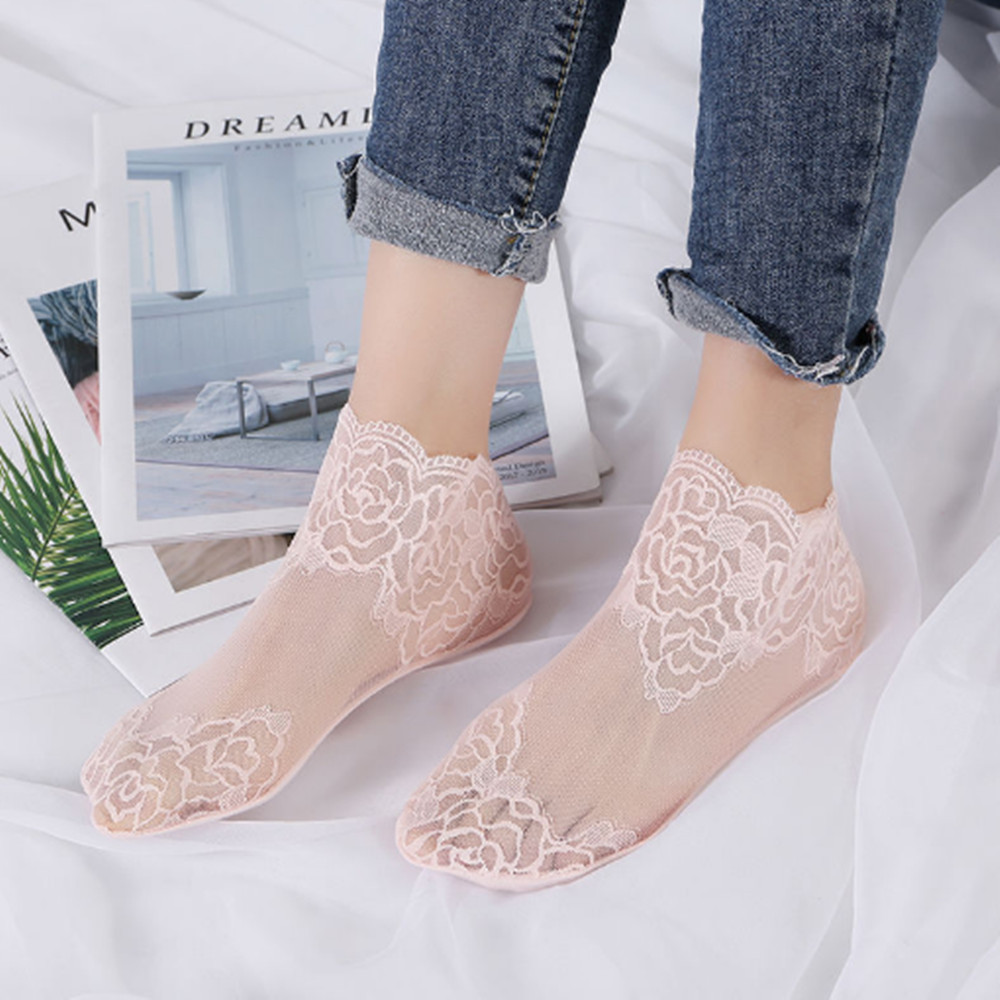 woman Lace rose thin socks Loa - Invisibility Sock Loafer avaliação e preço