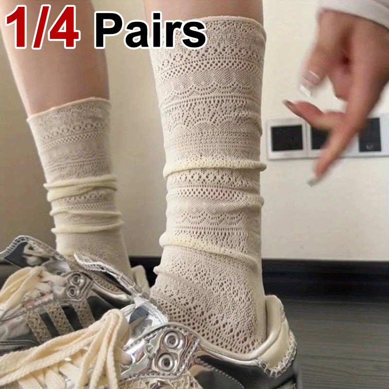 1/4 Pairs Women Lace Trimmed K - Knee High Sock Women avaliação e preço