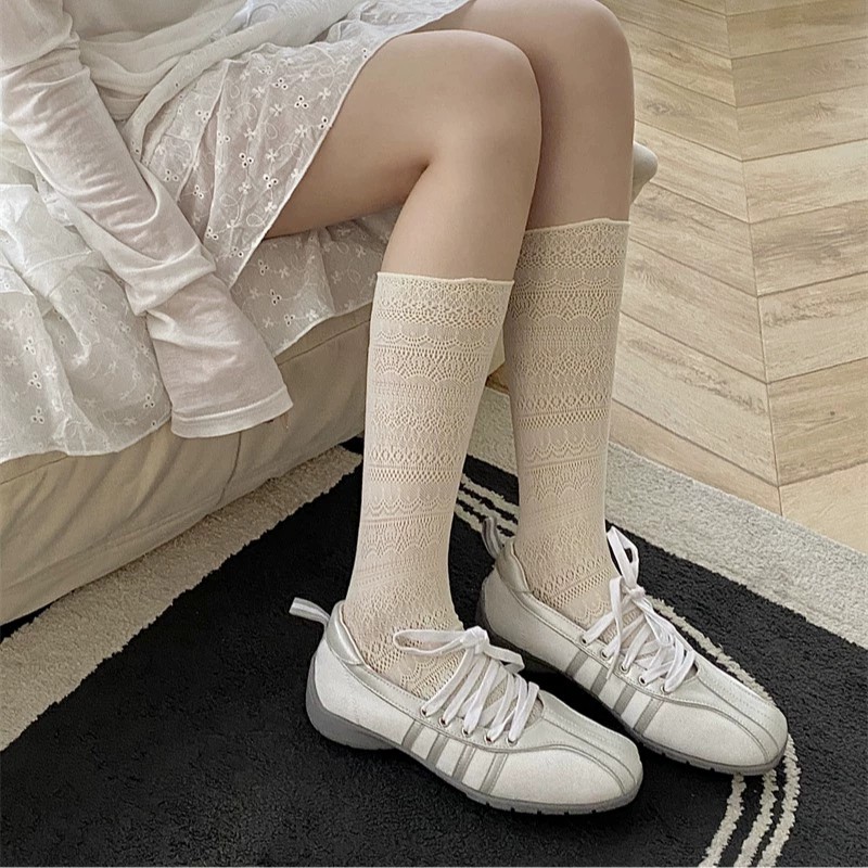 1/4 Pairs Women Lace Trimmed K - Knee High Sock Women avaliação e preço