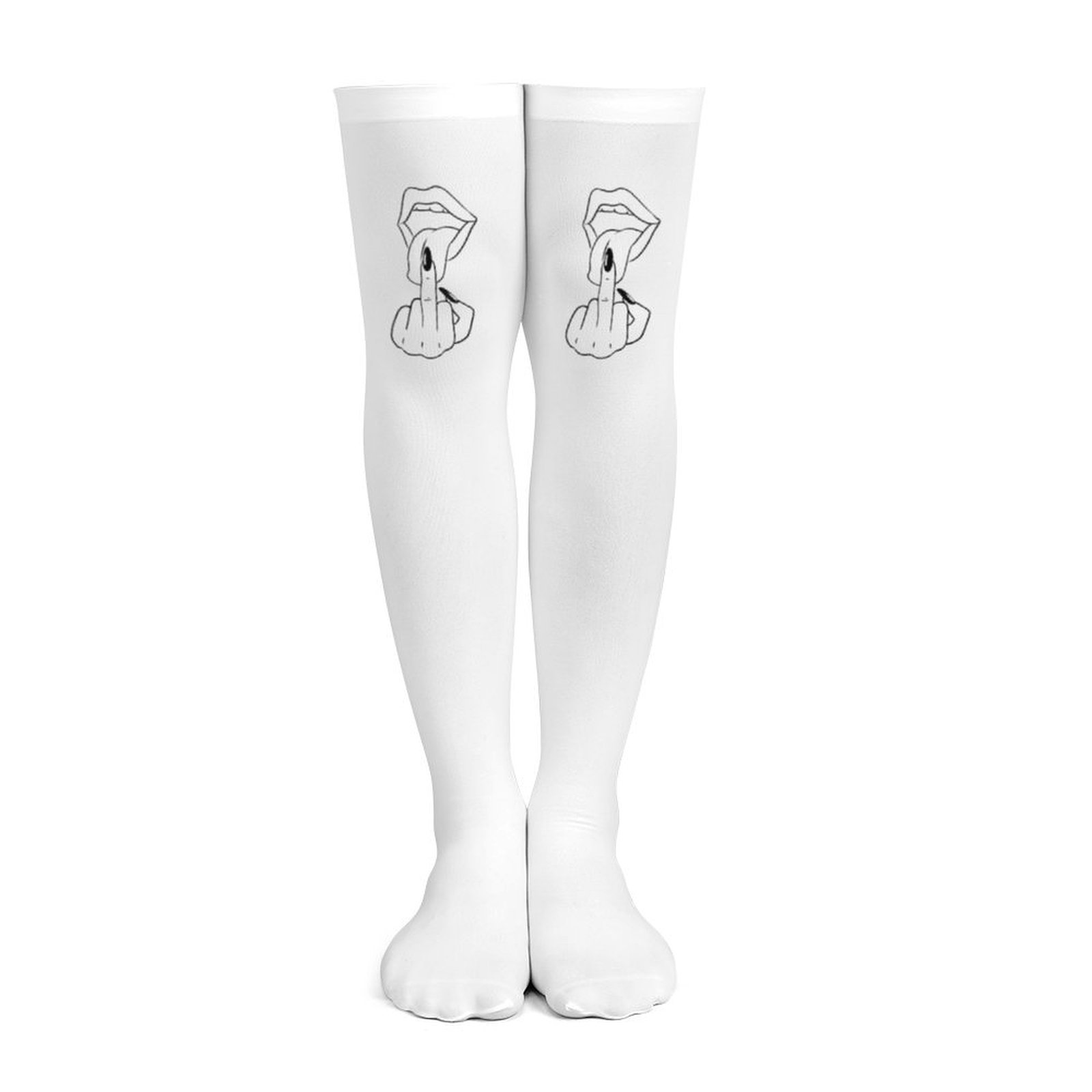 Ladies' white middle finger, r - Knee High Sock Women avaliação e preço