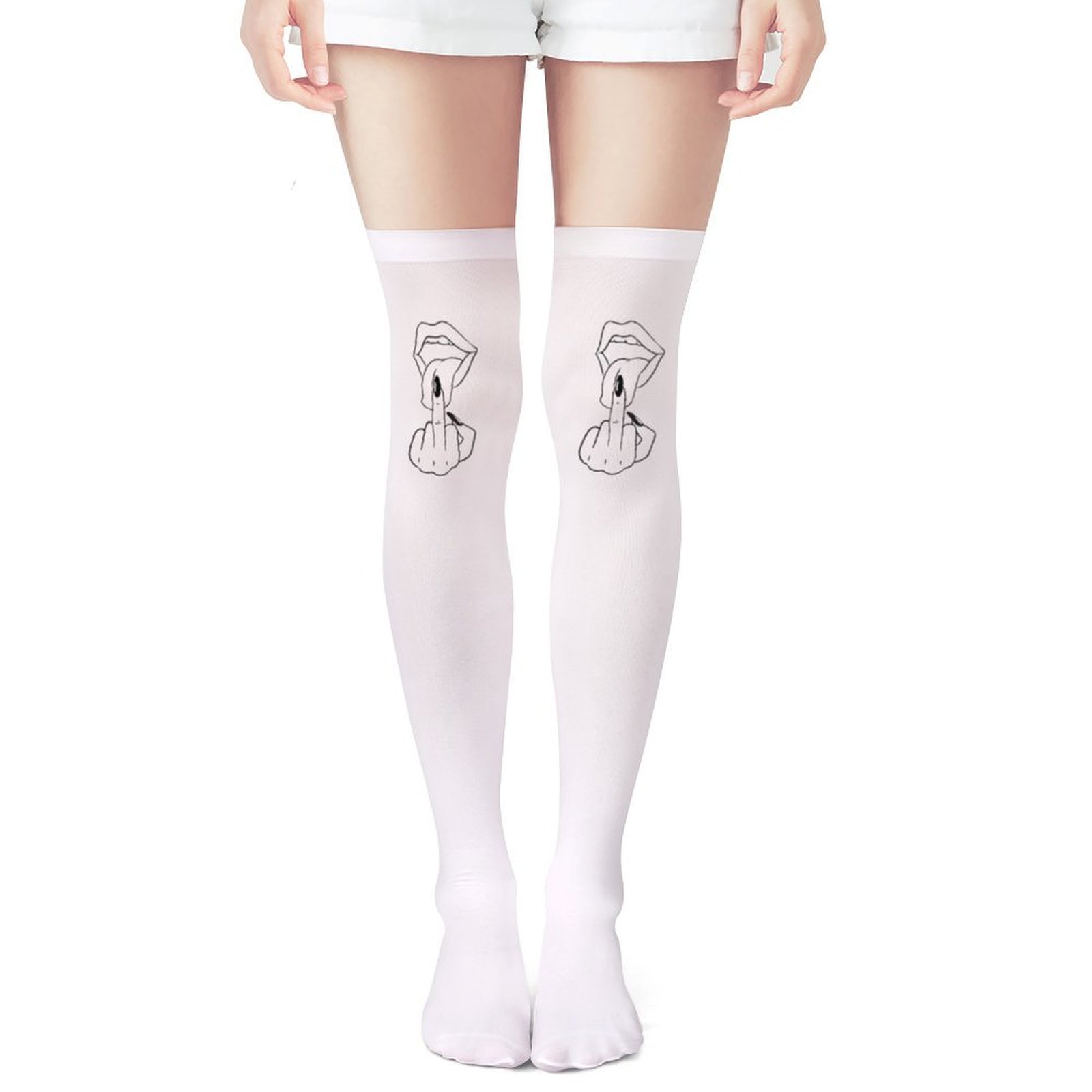 Ladies' white middle finger, r - Knee High Sock Women avaliação e preço