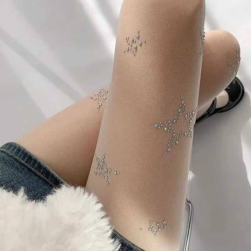 Y2k Star Diamond Rhinestone Fi - Fishnet Stocking Women avaliação e preço