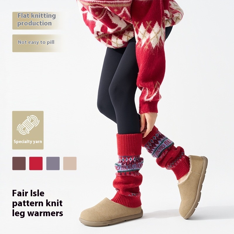 ​Fair Isle Knitted Leg Warmers - Boot Sock Slouchy avaliação e preço