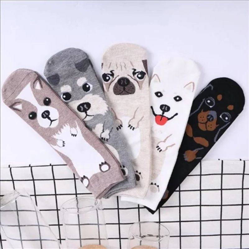 5 Pairs/pack Funny Cartoon Dog - Cotton Crew Sock Pack avaliação e preço