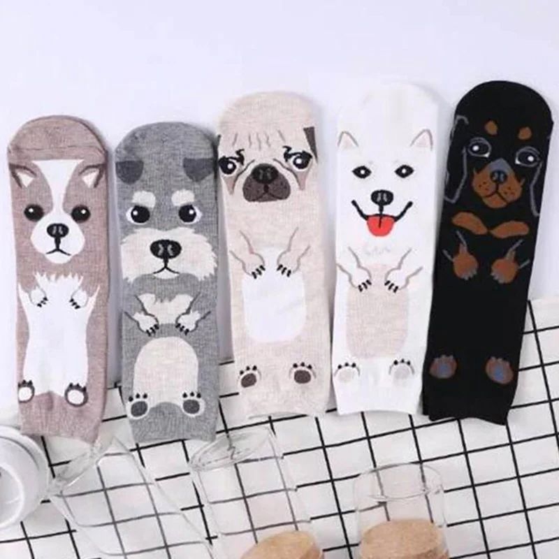 5 Pairs/pack Funny Cartoon Dog - Cotton Crew Sock Pack avaliação e preço