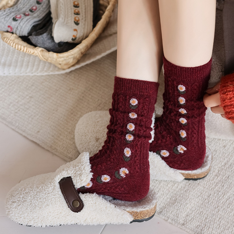 Korean Sweet Floral Wool Mid-C - Boot Sock Slouchy avaliação e preço