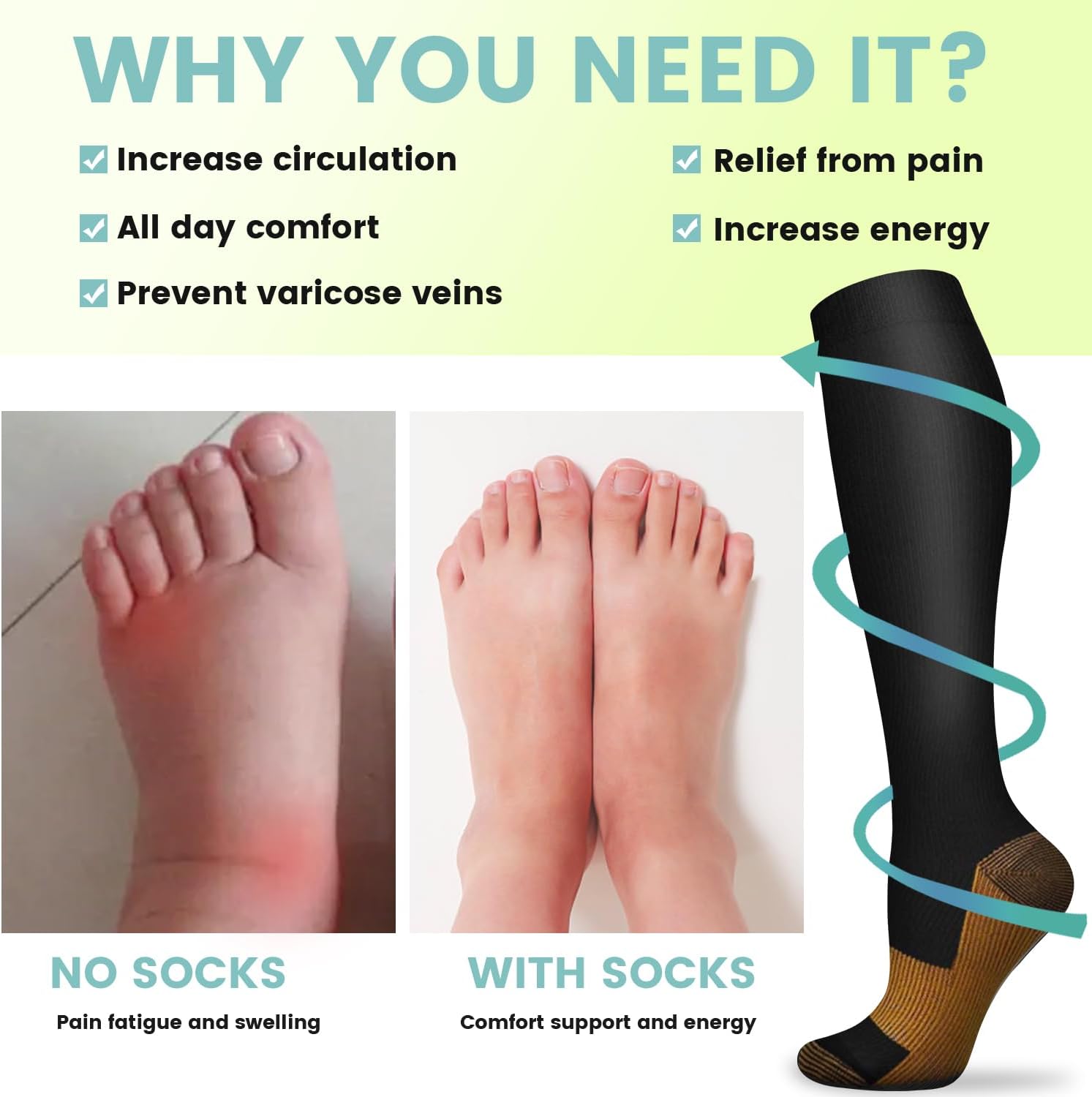 6 Pairs Solid Color Copper Com - Compression Sock Medical avaliação e preço