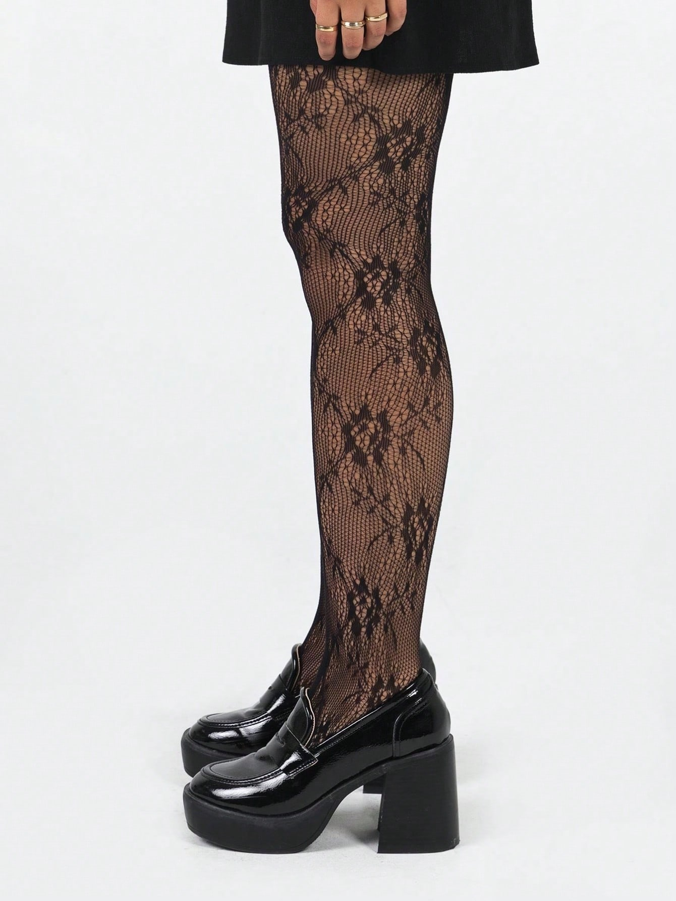 Women's Black Floral Lace Fish - Tights Pantyhose Sheer avaliação e preço