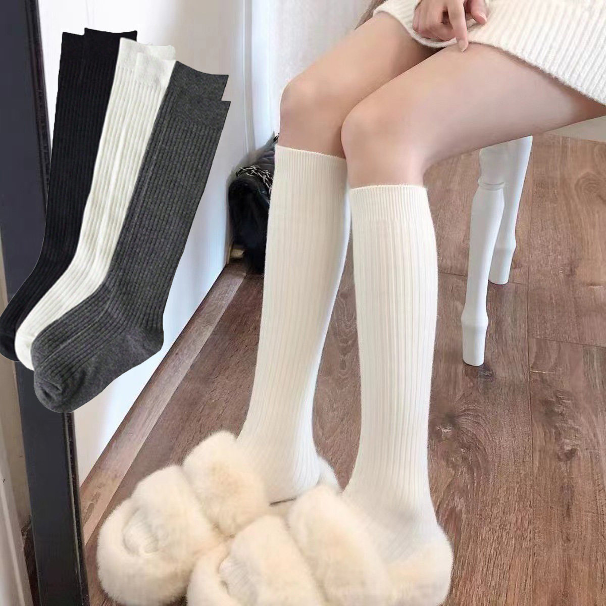 1 Pair Women's Black & White & - Boot Sock Slouchy avaliação e preço