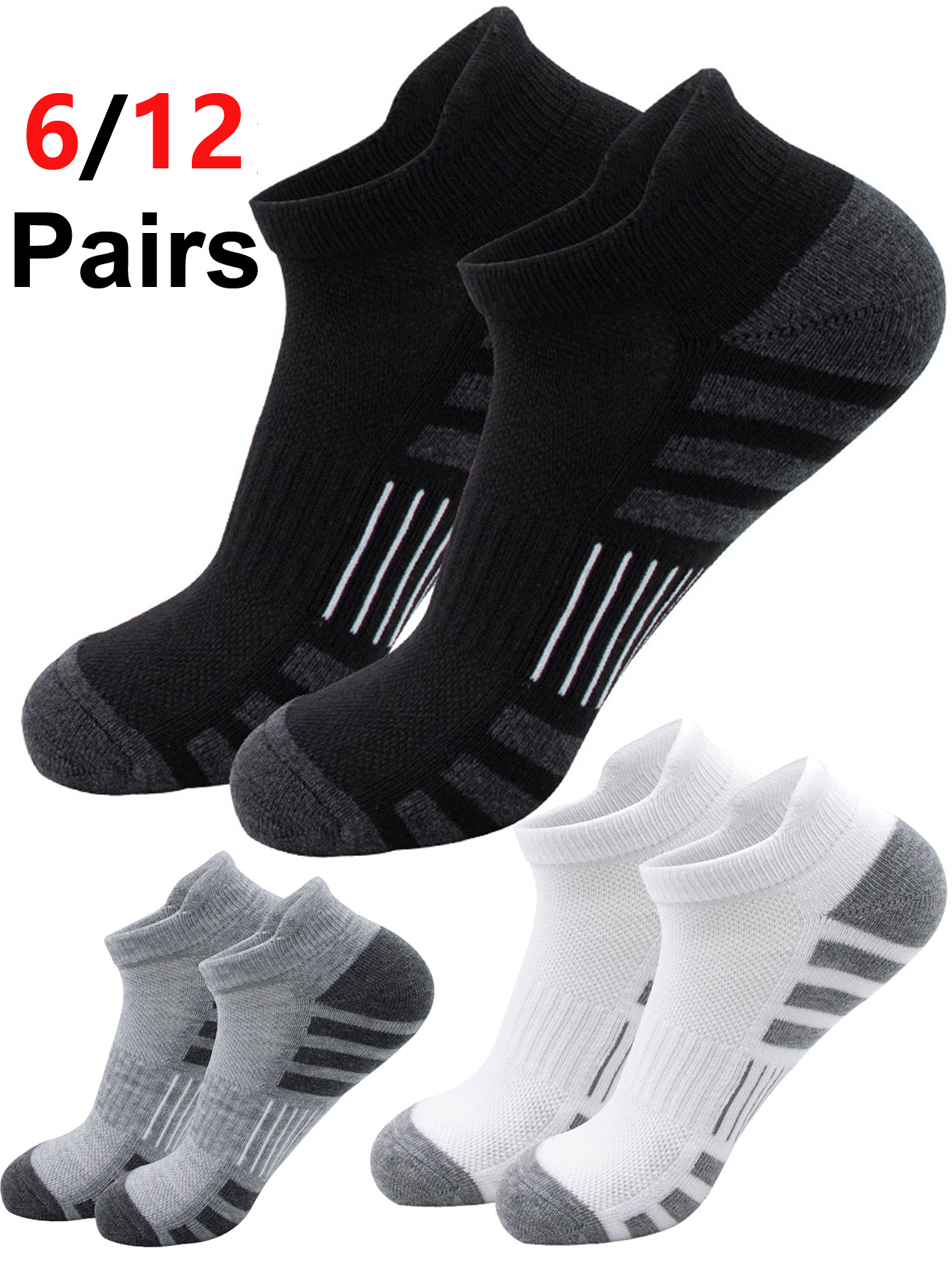 6/12 Pairs Low Cut Ankle Socks - Athletic Sock Cushion avaliação e preço