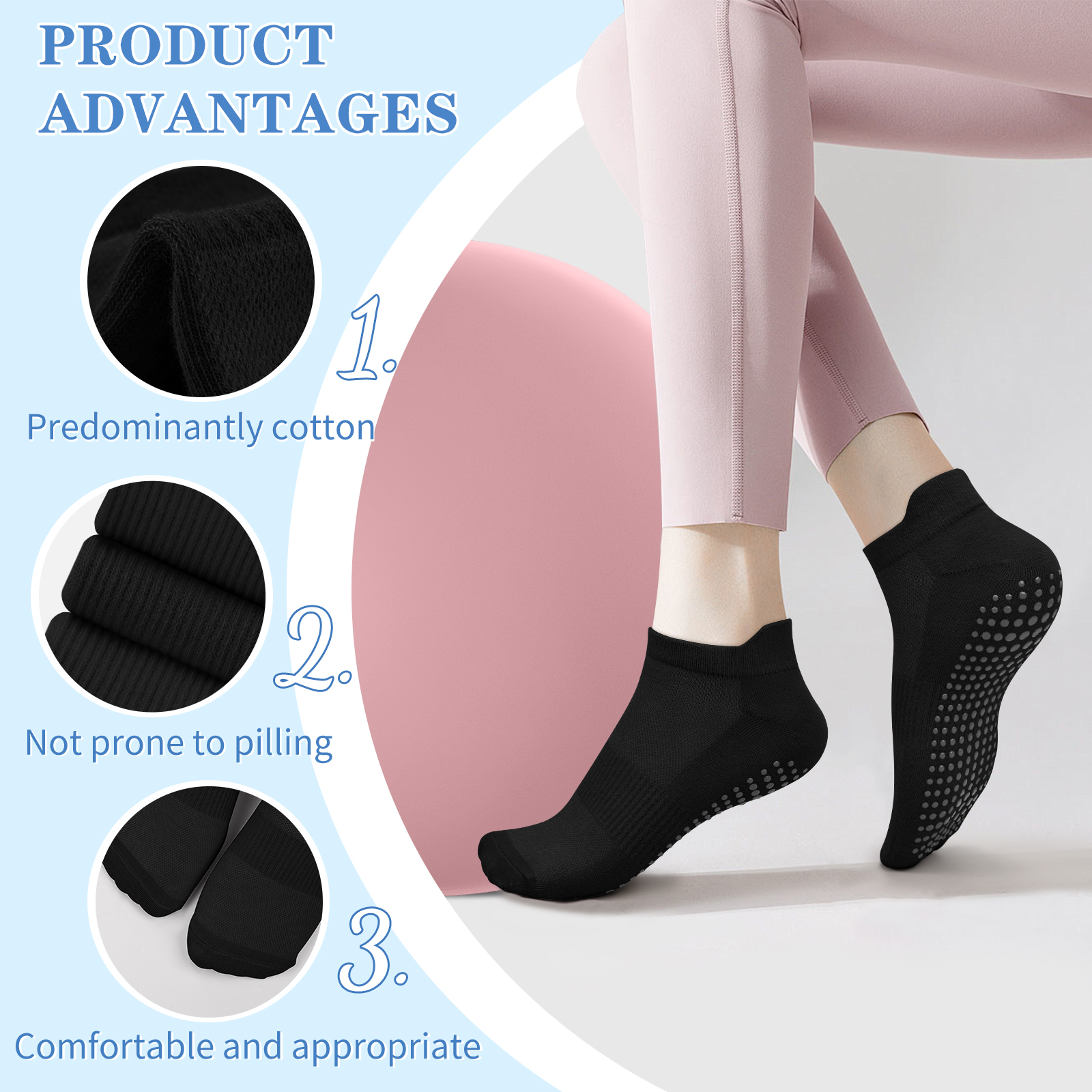 3 Pairs Yoga Socks Women Cotto - No Show Sock Women avaliação e preço